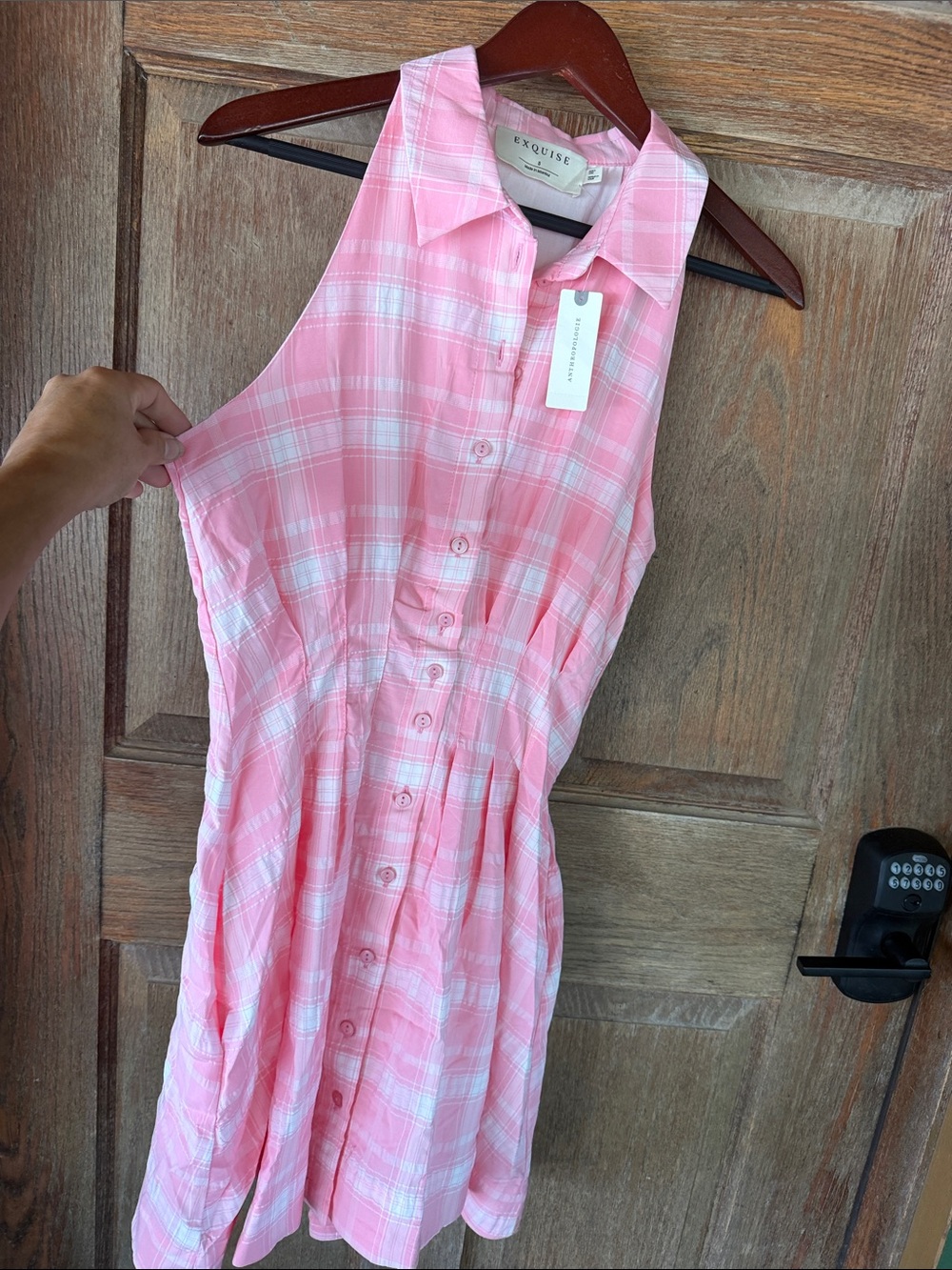 Anthropologie Exquise Pink Plaid Sleeveless Shirt Dress S Small